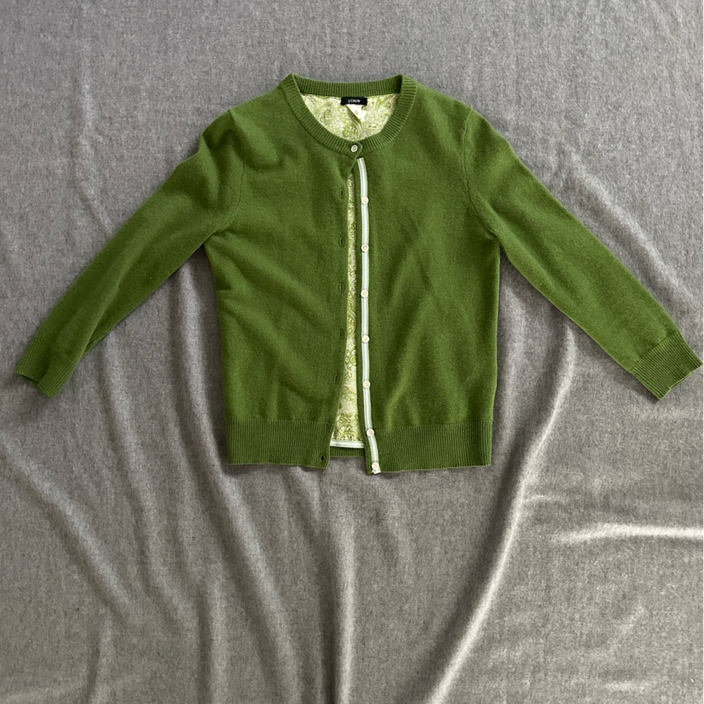 J. Crew Green Paisley Cardigan Sweater size S